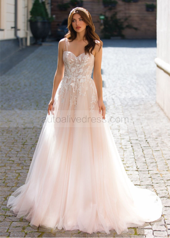 Spaghetti Straps Lace Tulle Timeless Wedding Dress